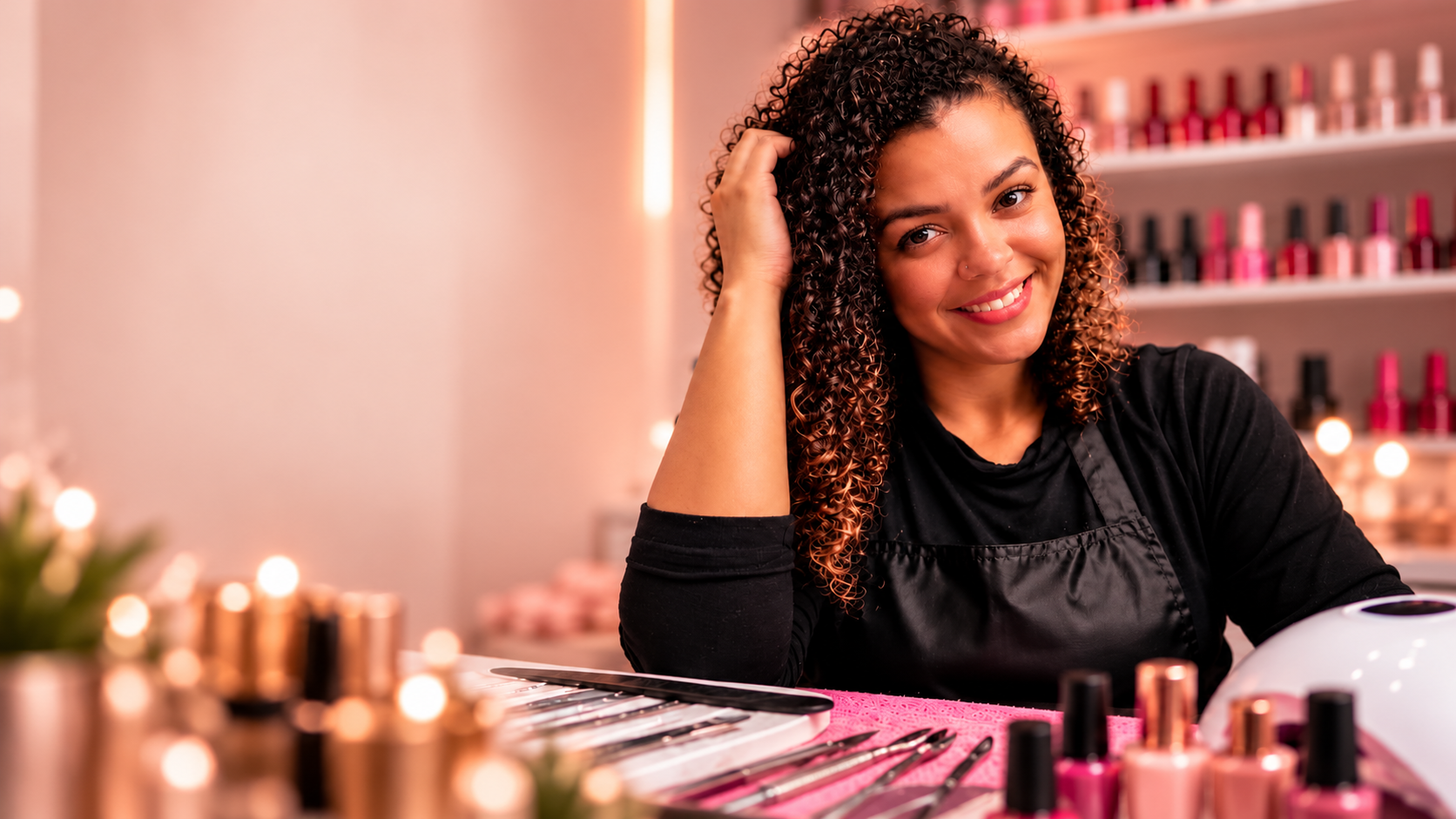 Flávia em seu espaço de manicure